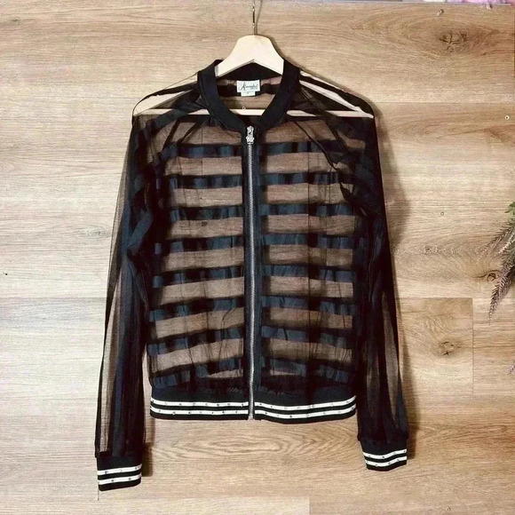 Alexandra Collection Contemporary Zip Up Black Mesh Jacket Sz S - Picture 2 of 7